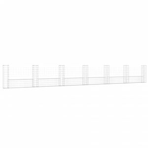 vidaXL gabionu siena ar 7 stabiem, U-forma, dzelzs, 740x20x100 cm