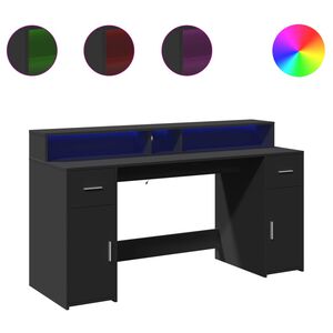 vidaXL rakstāmgalds, LED, melns, 160x55x91 cm, inženierijas koks