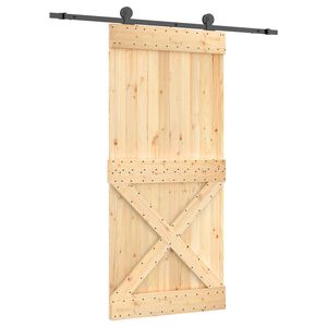 vidaXL Slīdo&scaron;ās durvis Dabiska un melna 95 x 210 cm Cieta priedes koks