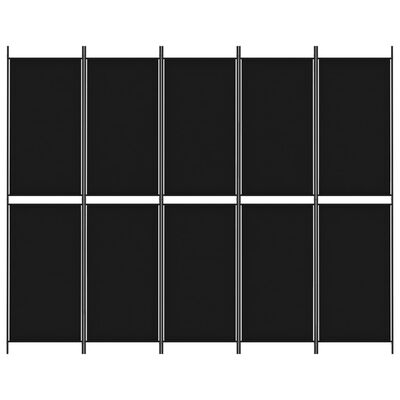 vidaXL 5-paneļu istabas aizslietnis, 250x200 cm, melns audums