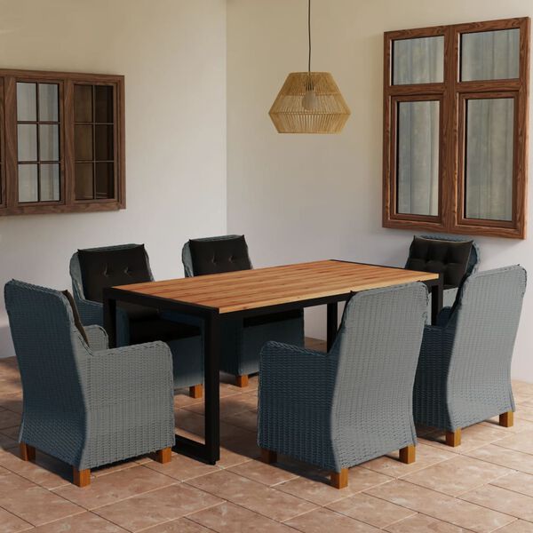 vidaXL 7-daļīgs dārza mēbeļu komplekts, tum&scaron;i pelēks