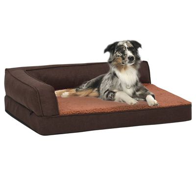 vidaXL ergonomiska suņu gulta, 75x53 cm, lina dizains, flīss, brūna