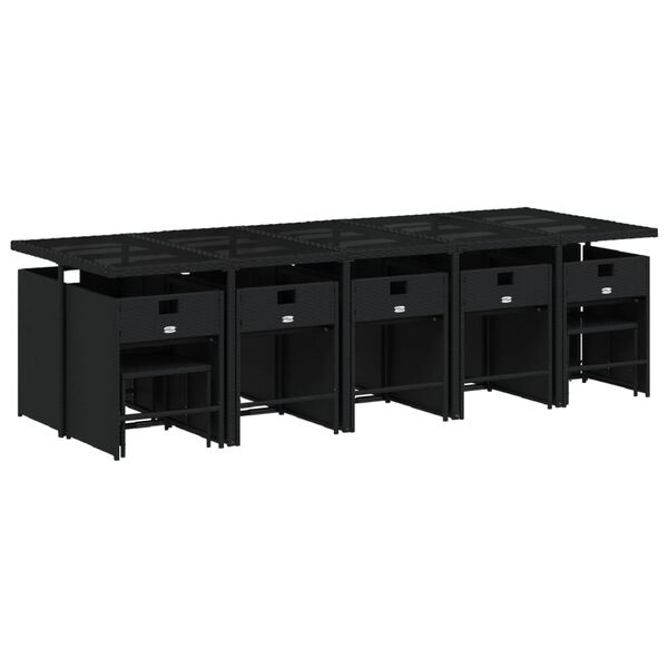 vidaXL 15-daļīgs dārza mēbeļu komplekts ar matračiem, melns PE