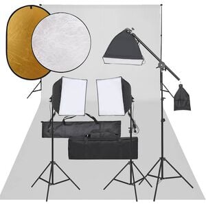 vidaXL fotostudijas komplekts &ndash; gaismas, fons, reflektors
