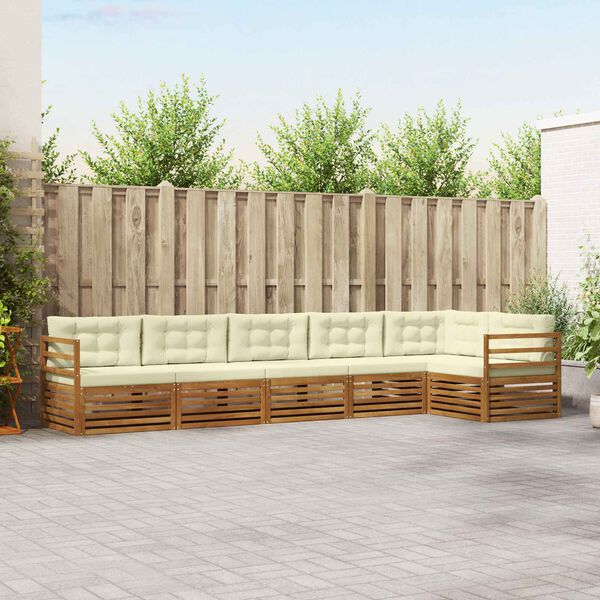 vidaXL Āra dīvānu komplekts ar spilvenu 6 pcs Dabisks un krējuma