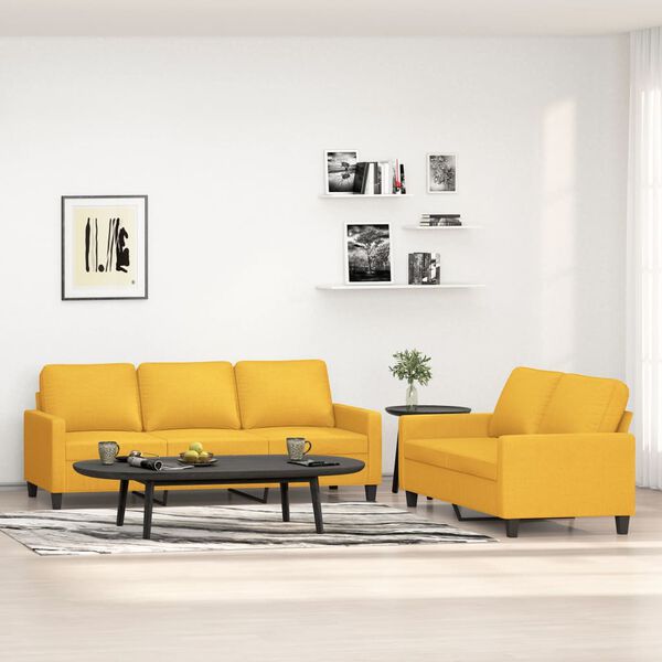 vidaXL divdaļīgs dīvānu komplekts ar spilveniem, dzeltens audums