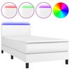 vidaXL atsperu gulta ar matraci, LED, balta, 90x190 cm, mākslīgā āda