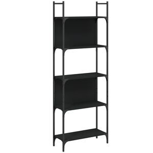 vidaXL grāmatu plaukts, 5 līmeņi, melns, 60,5x24x166,5 cm, koks
