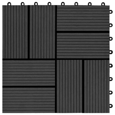 vidaXL terases flīzes, 11 gab., WPC, 30x30 cm, 1 m2, melnas