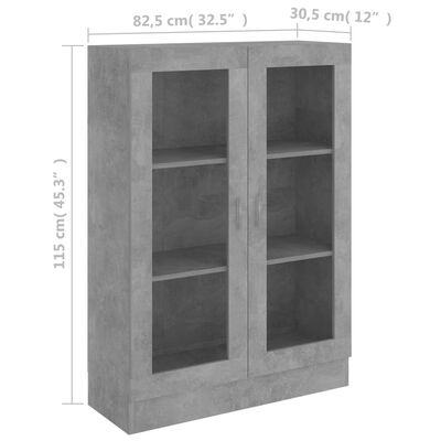 vidaXL vitrīna, betona pelēka, 82,5x30,5x115 cm, skaidu plāksne