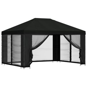 vidaXL Paviljons ar sānu sienām 4 &times; 3 m Melns Poliesters un tērauds