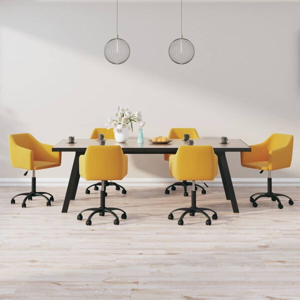 vidaXL grozāmi virtuves krēsli, 6 gab., dzeltens samts