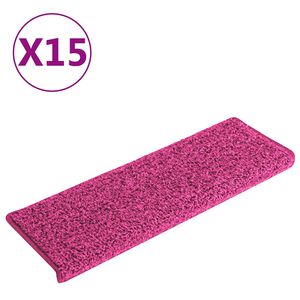 vidaXL kāpņu paklājiņi, 15 gab., 65x21x4 cm, rozā, taisnstūrveida mala