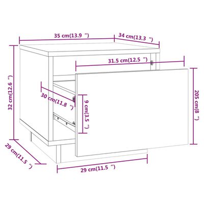 vidaXL naktsgaldiņi, 2 gab., balti, 35x34x32 cm, priedes masīvkoks