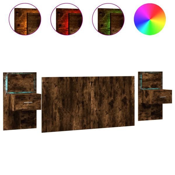 vidaXL gultas galvgalis ar skapī&scaron;iem ozolkoka krāsa inženierijas koks