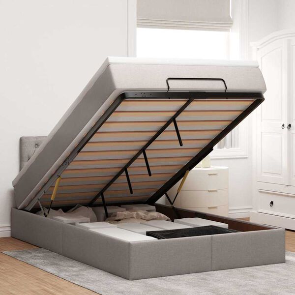 vidaXL Osmaņu gultas rāmis ar matrača pelēkbrūns 120x190cm audums