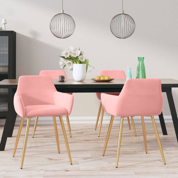 vidaXL virtuves krēsli, 4 gab., rozā samts