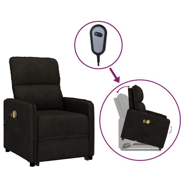 vidaXL masāžas krēsls, paceļams, melns mikro&scaron;ķiedras audums