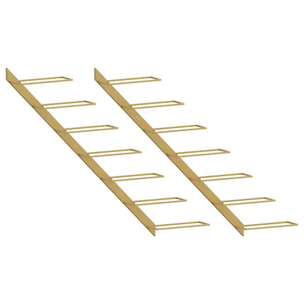 vidaXL vīna pudeļu sienas plaukts 7 pudelēm, 2 gab., zeltains metāls