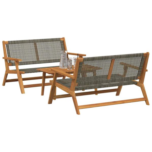 vidaXL Dārza krēsli ar galdu 3 pcs Pelēka 90 x 45 x 40 cm