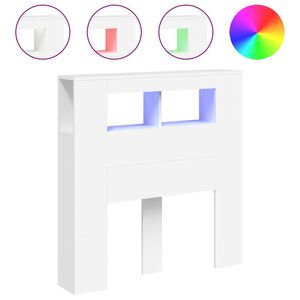 vidaXL gultas galvgalis ar LED, balts, 100x18,5x103,5 cm, koks