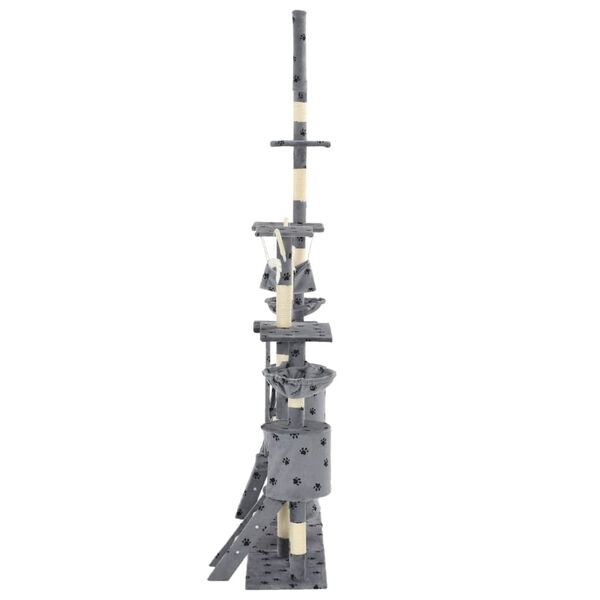 vidaXL kaķu māja ar stabiem, 230-250 cm, pelēka, ķepu apdruka