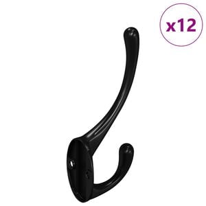 vidaXL Apģērbu āķis 12 gab. Melna 102 x 29 x 47mm Cinka sakausējums