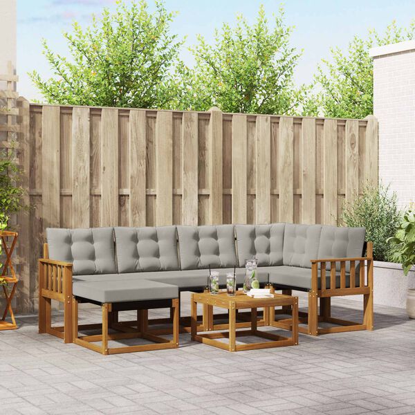 vidaXL Āra dīvānu komplekts ar spilvenu 7 pcs Dabīgs un gai&scaron;i pelēks