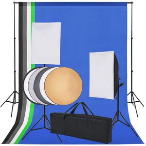vidaXL fotostudijas komplekts: 5 foni un 2 mīkstās gaismas kastes