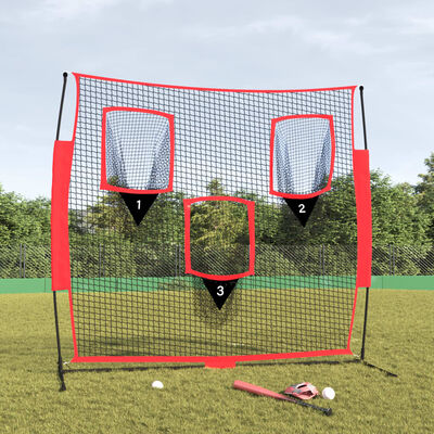 vidaXL beisbola tīkls, pārvietojams, melns un sarkans, 183x105x183 cm
