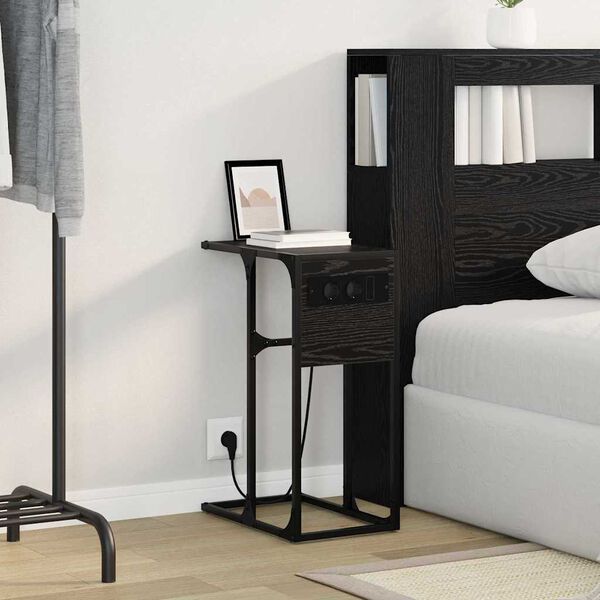 vidaXL Nakts skapītis Melns ozolkoks 41,5 x 26 x 60,5 cm