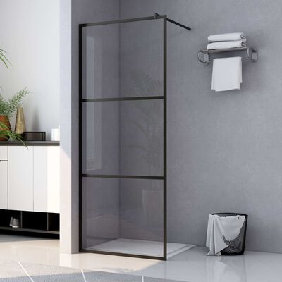 vidaXL dušas siena, caurspīdīgs ESG stikls, 80x195 cm, melna