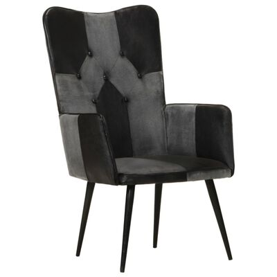 vidaXL atpūtas krēsls, melns ar pelēku, dabīgā āda