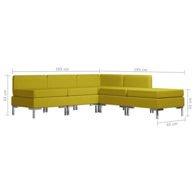 vidaXL 5-daļīgs dīvāna komplekts, dzeltens audums