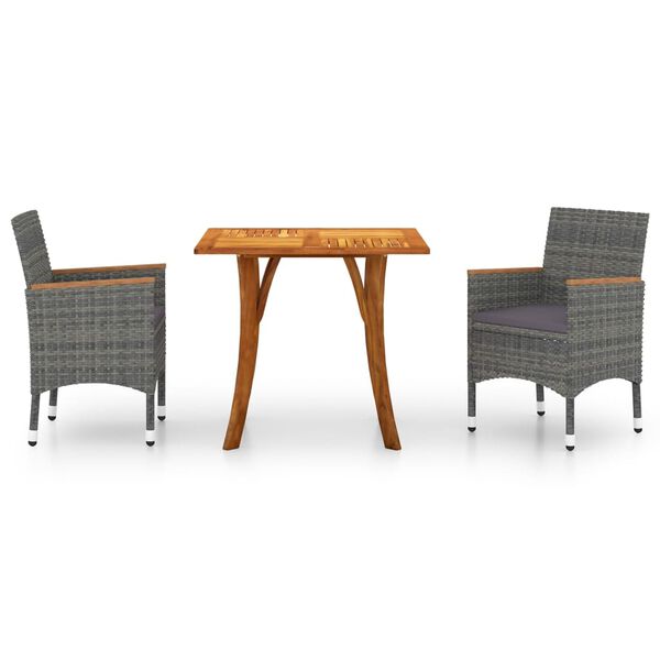 vidaXL 3-daļīgs dārza mēbeļu komplekts, pelēks