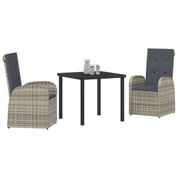 vidaXL Dārza ēdamgalds ar spilvenu 3 pcs Pelēka poliratāns