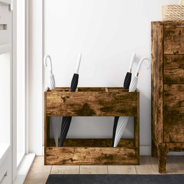 vidaXL Lietussarga statīvs ar uzglabā&scaron;anu Dūmaka ozols 65 x 24 x 50 cm