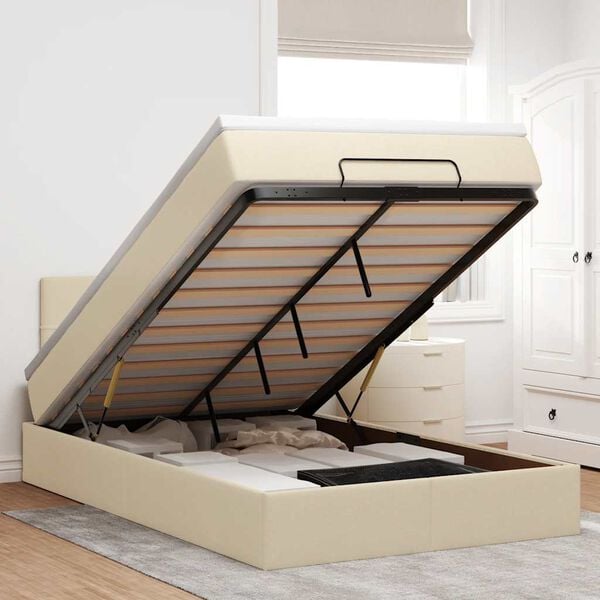 vidaXL Osmaņu gultas rāmis ar matrača krēmkrāsas 120x190cm audums