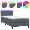 vidaXL atsperu gulta ar matraci, LED, tum&scaron;i pelēka samts, 100x210 cm