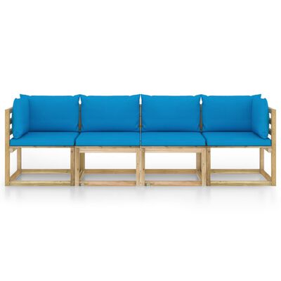 vidaXL 4-vietīgs dārza dīvāns ar gaiši ziliem matračiem