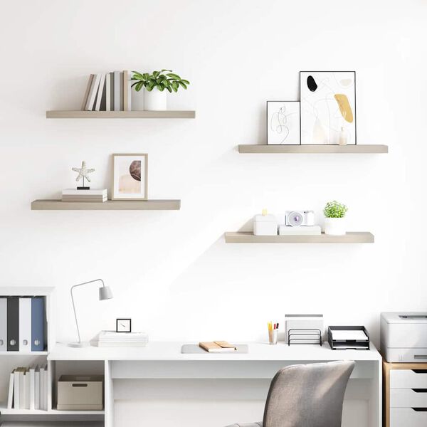 vidaXL sienas plaukti, 4 gab., ozolkoka krāsā, 80x23,5x3,8 cm, MDF