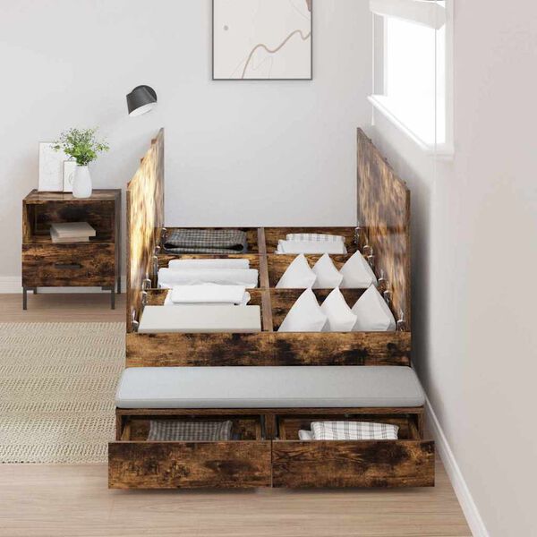 vidaXL Gultas ar uzglabāšanas vietu ar atvilktni Dūmaka ozols 80 cm