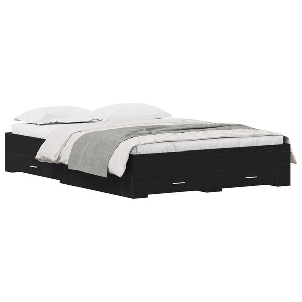 vidaXL Gultas rāmis Melns ozolkoks 140 x 200 cm Inženierijas koks