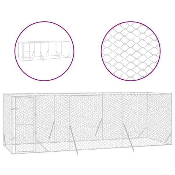 vidaXL suņu voljērs, sudraba krāsā, 6x2x2 m, cinkots tērauds