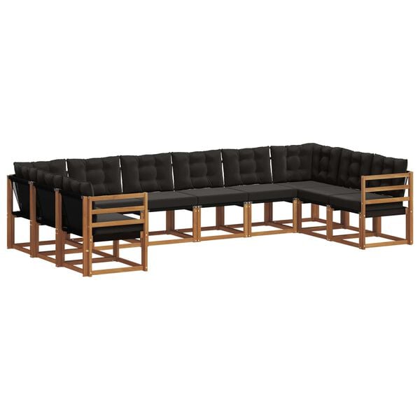 vidaXL Āra dīvānu komplekts ar spilvenu 10 pcs Dabīgs un melns