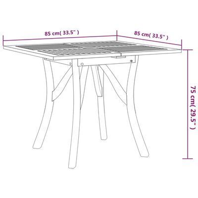 vidaXL dārza galds, 85x85x75 cm, akācijas masīvkoks