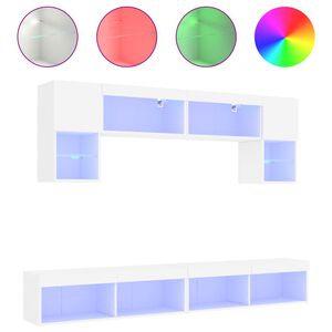 vidaXL 6-daļīgs TV skapī&scaron;u komplekts ar LED, balts, inženierijas koks