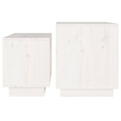 vidaXL kafijas galdiņi, 2 gab., balti, sabīdāmi, priedes masīvkoks