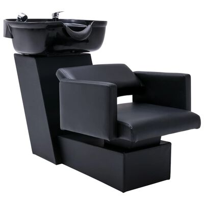vidaXL frizieru krēsls ar izlietni, melns, 129x59x82 cm, mākslīgā āda