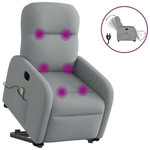vidaXL elektrisks masāžas krēsls, paceļams, atgāžams, pelēks audums